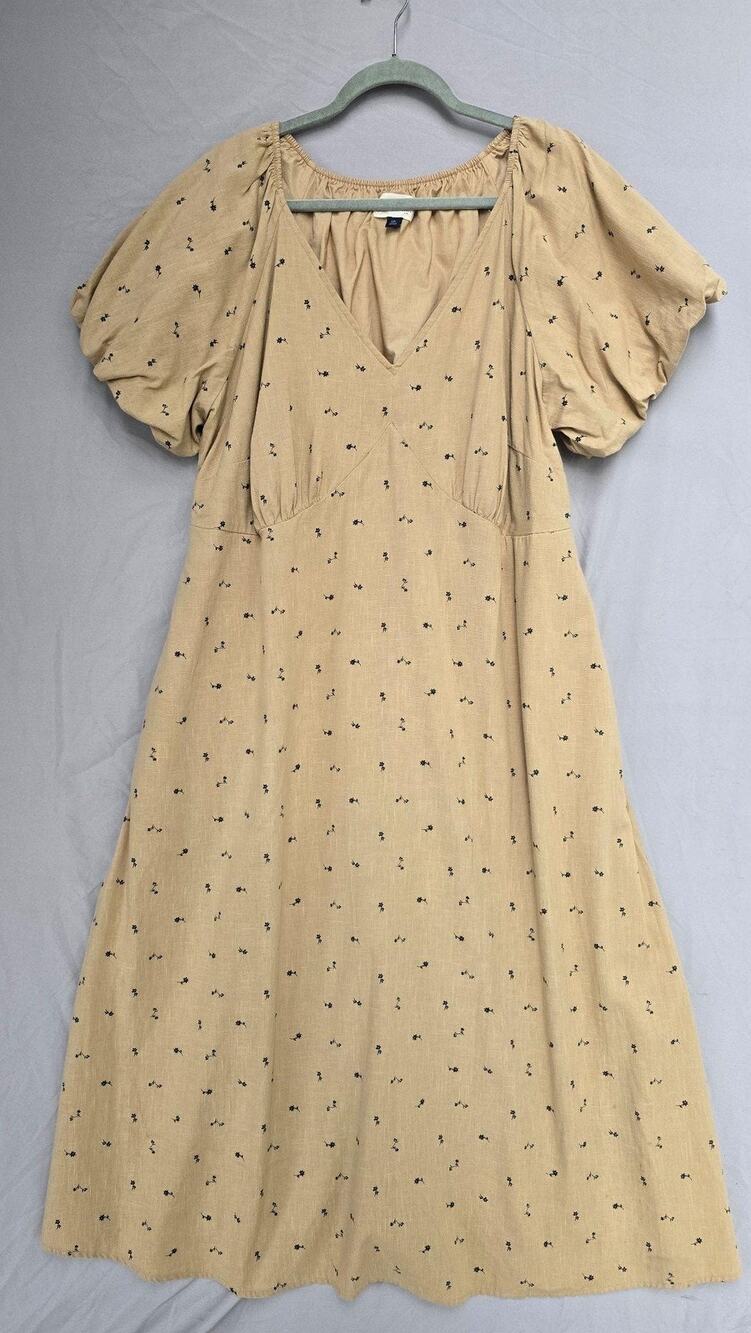 Universal Thread Dress Womens 2XL Floral V Neck Puff Sleeve Midi Sundress